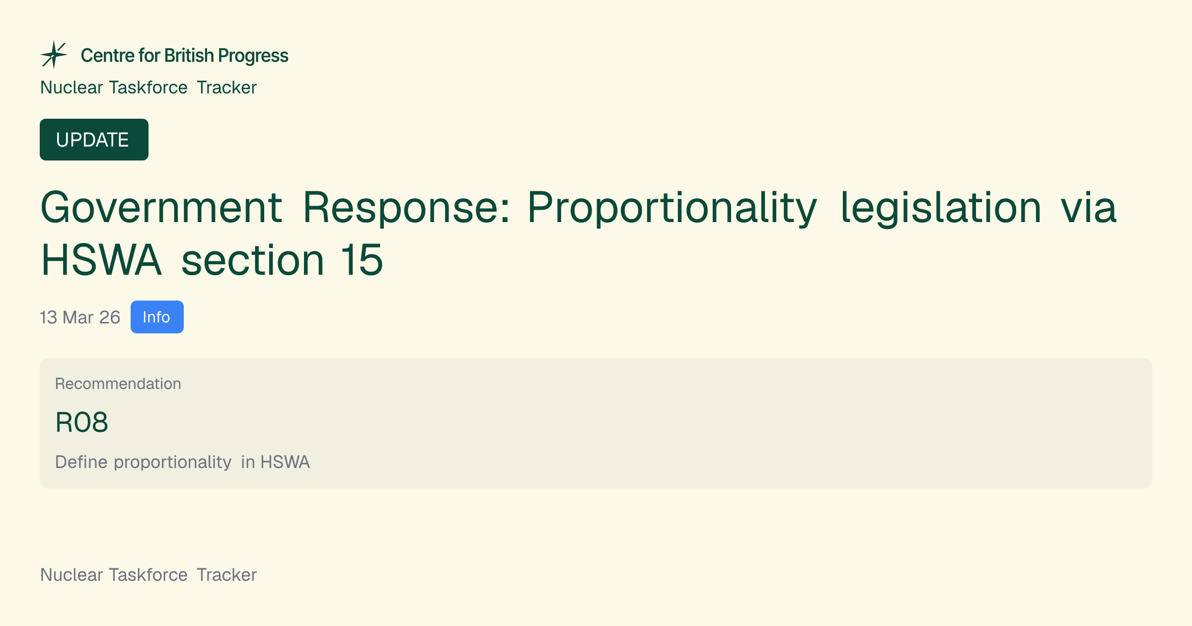Government Response: Proportionality legislation via HSWA section 15 ...